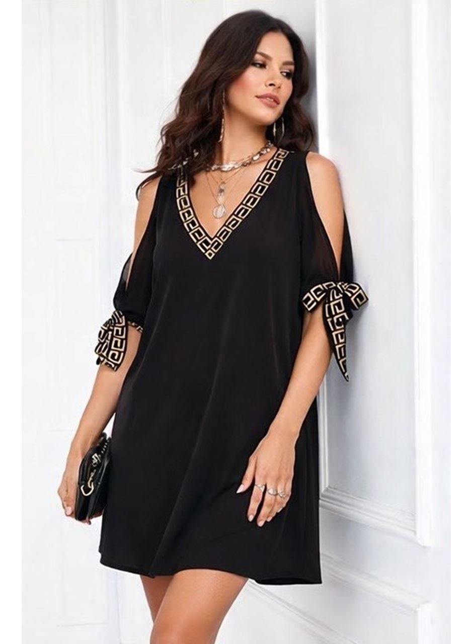 Kadın Kısa Kollu V Yakalı Kısa Sandy Elbise