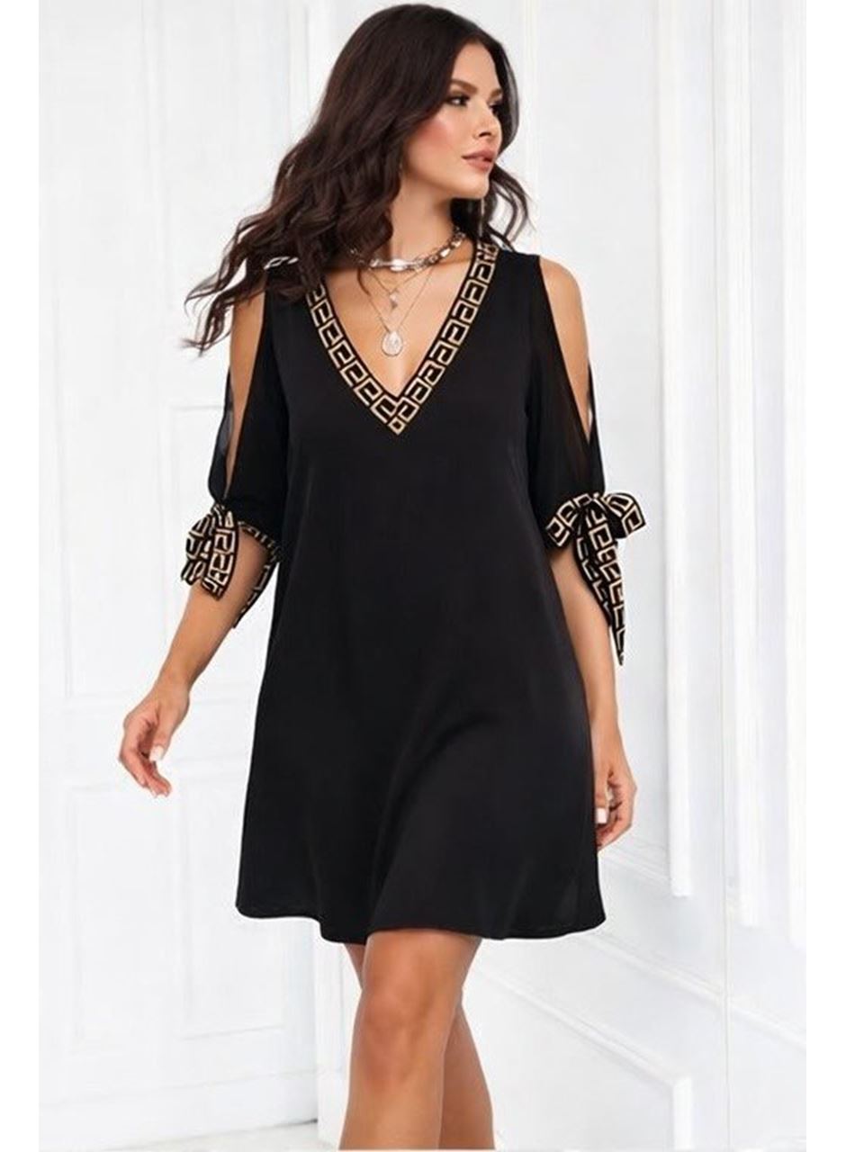 Kadın Kısa Kollu V Yakalı Kısa Sandy Elbise