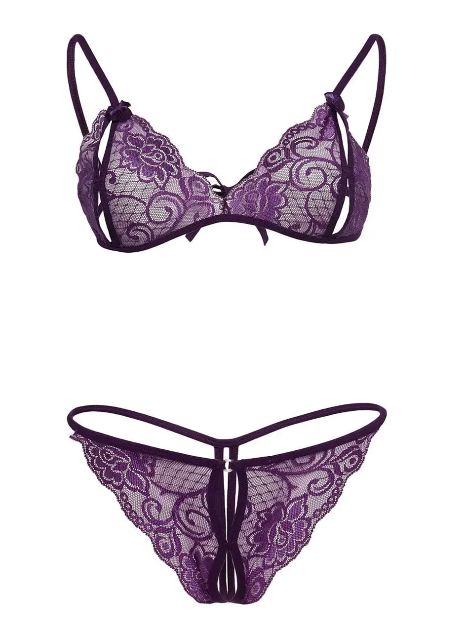 Mor Dantelli Sütyen Ve Gstring Takımı TM2087