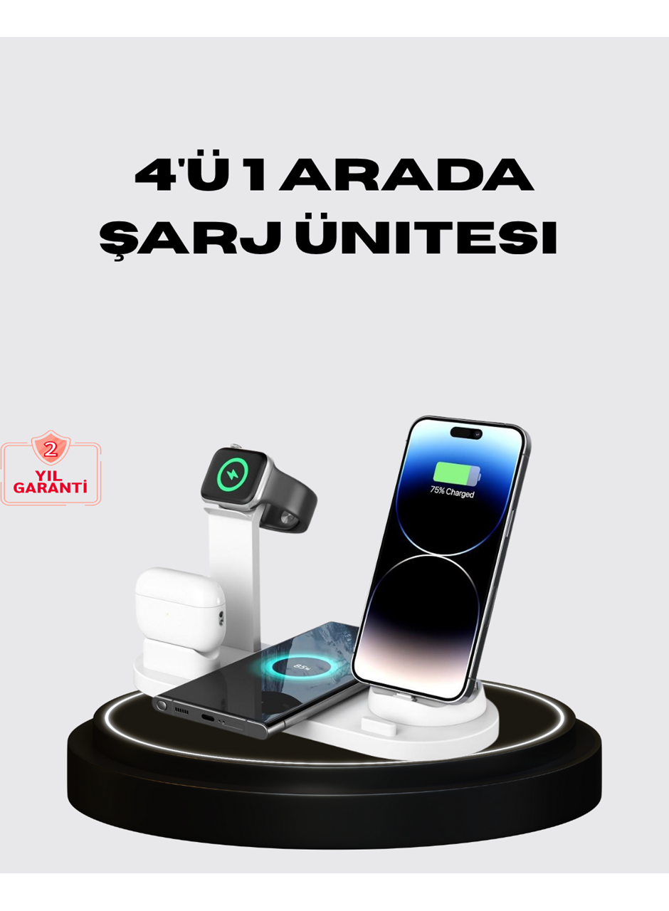 Apple Uyumlu Kablosuz Şarj İstasyonu 4 Cihaz Destekli ve Hızlı Şarjlı