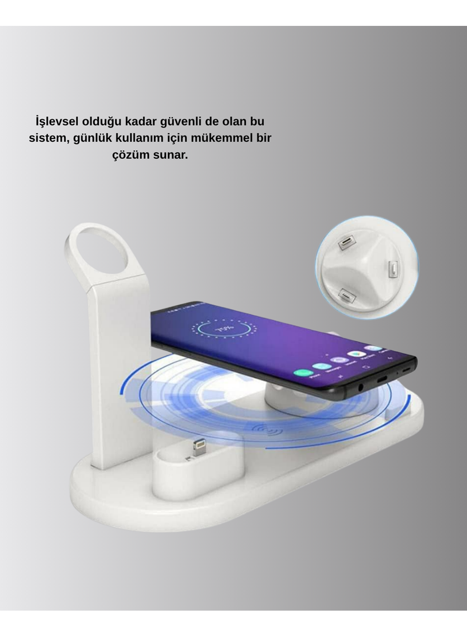 4’lü Apple Kablosuz Şarj Standı iPhone Watch ve AirPods Çoklu Şarjlı