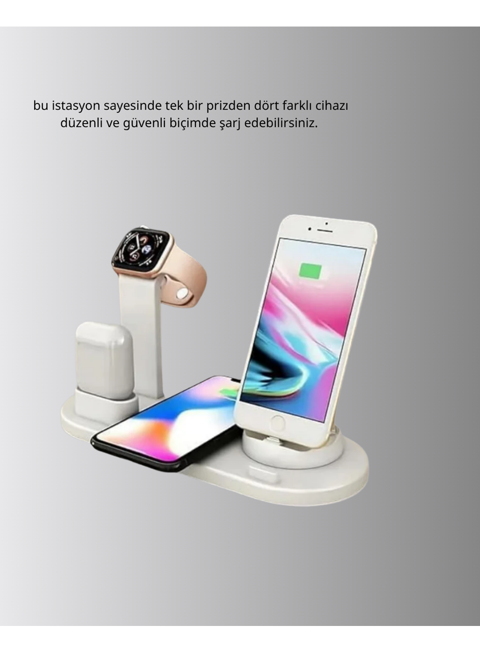 4’lü Apple Kablosuz Şarj Standı iPhone Watch ve AirPods Çoklu Şarjlı
