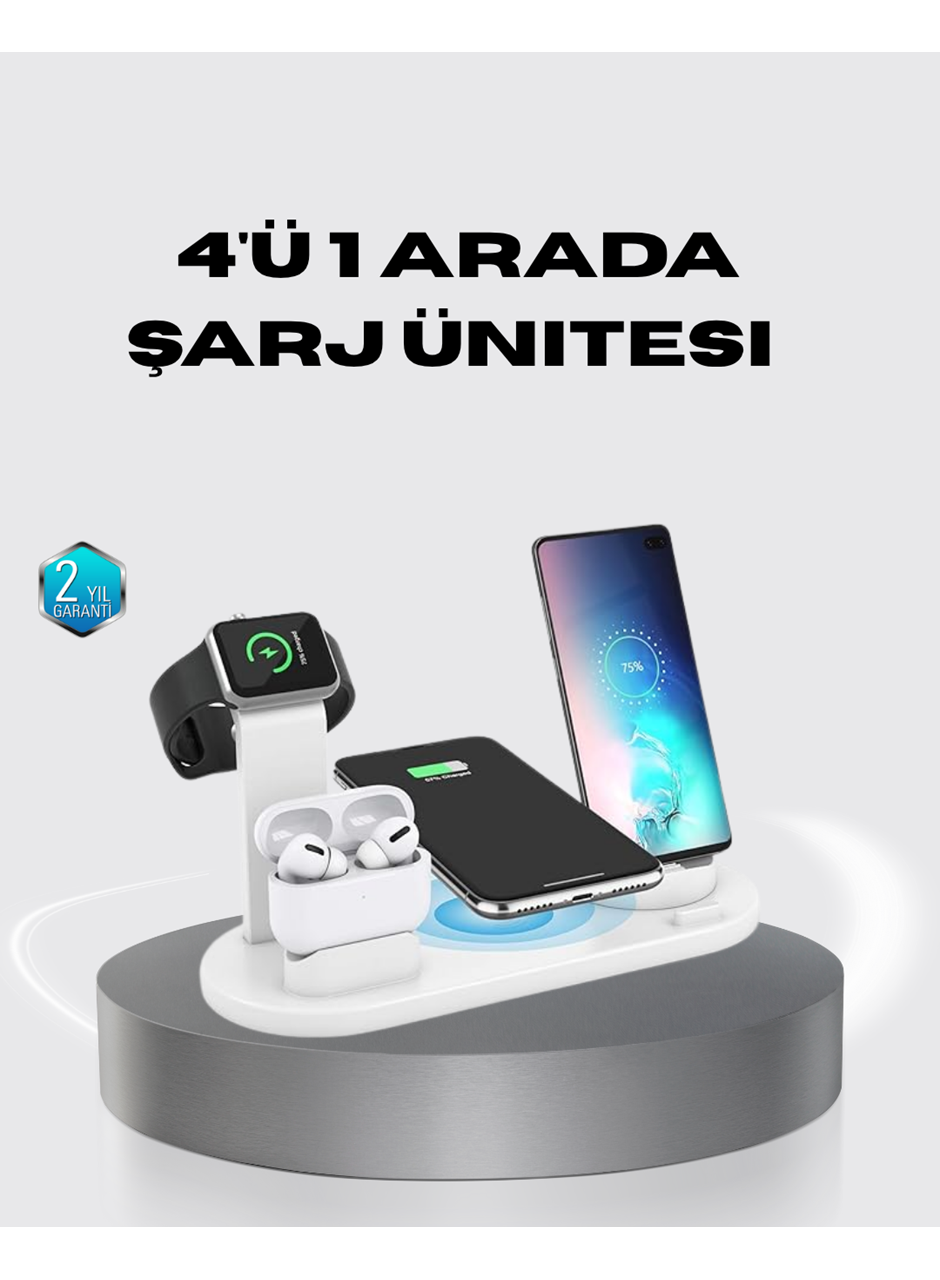 4’lü Apple Kablosuz Şarj Standı iPhone Watch ve AirPods Çoklu Şarjlı