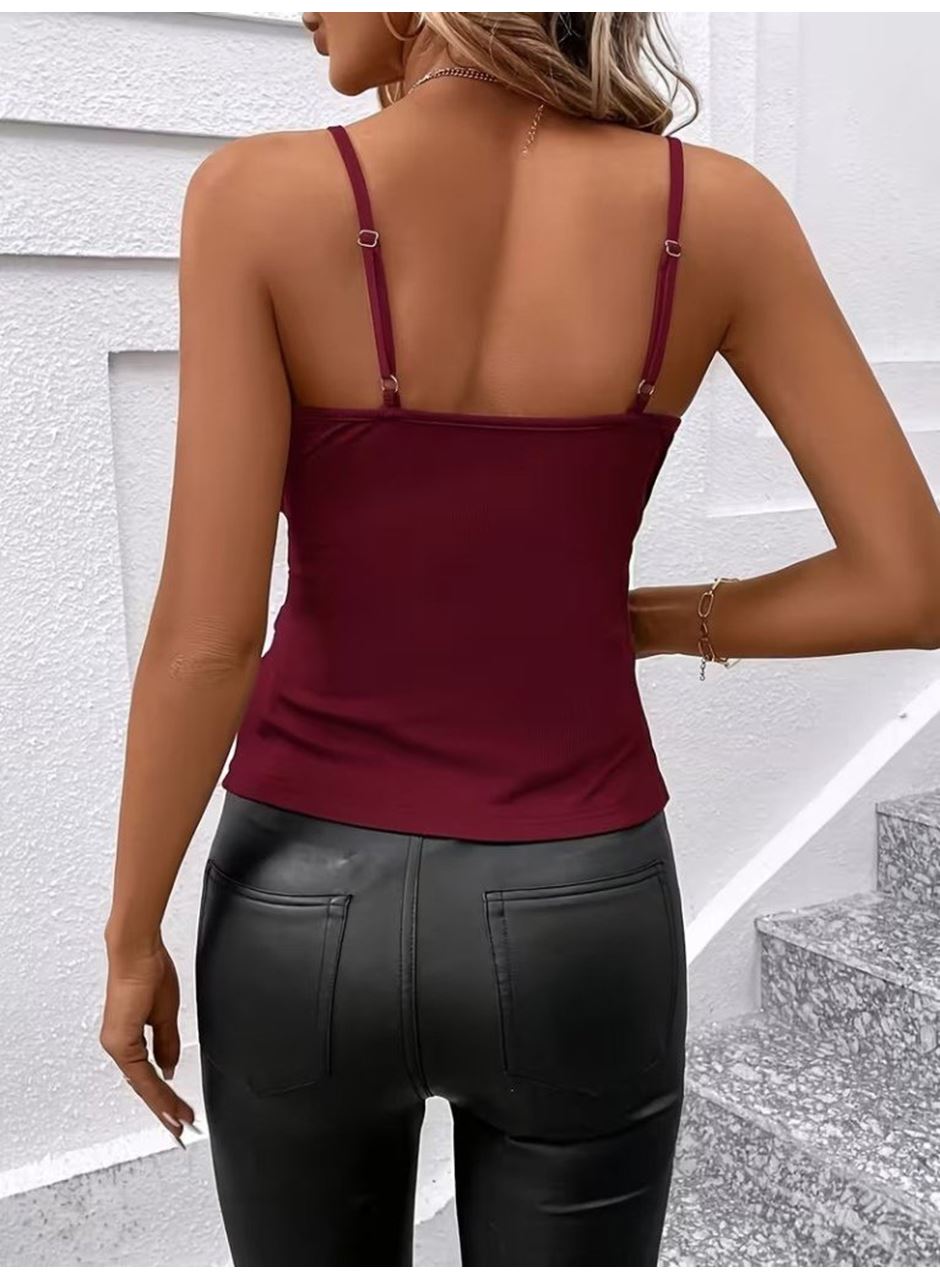 Kadın Ip Askılı önden çapraz Detaylı Ithal Krep Bluz