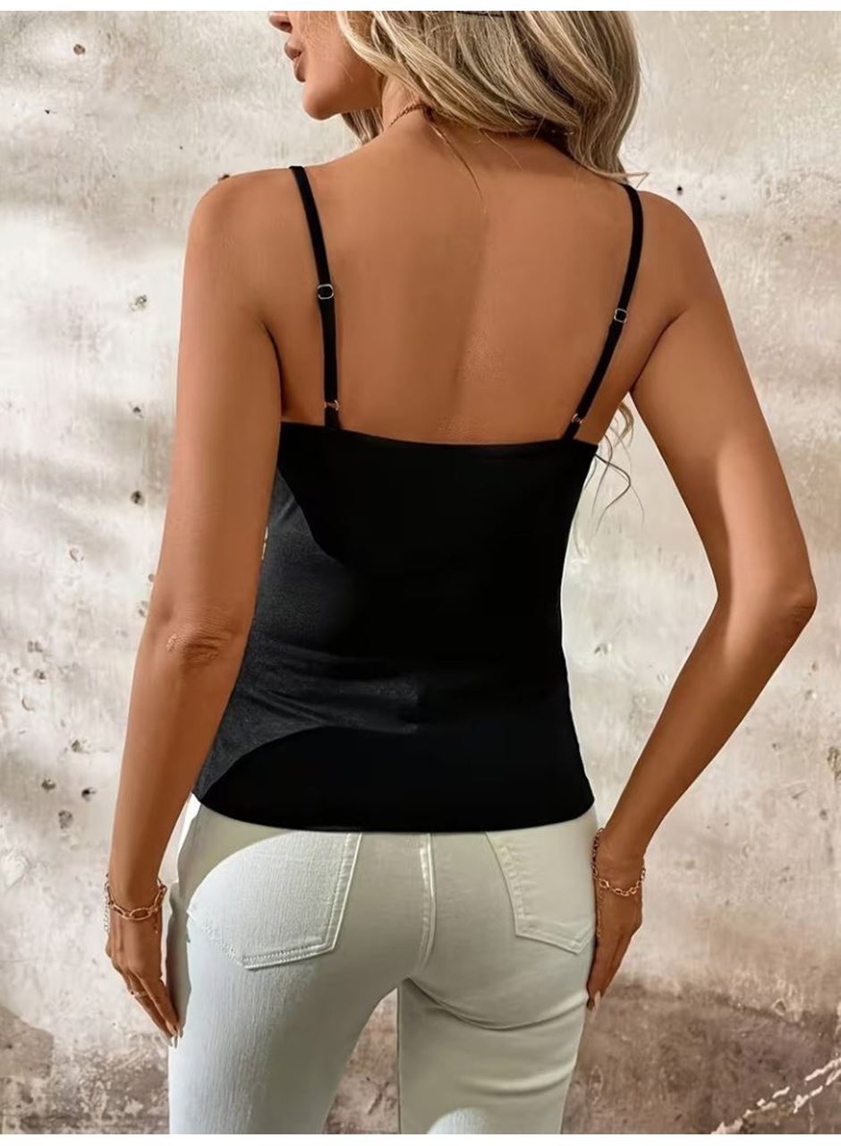 Kadın Ip Askılı önden çapraz Detaylı Ithal Krep Bluz