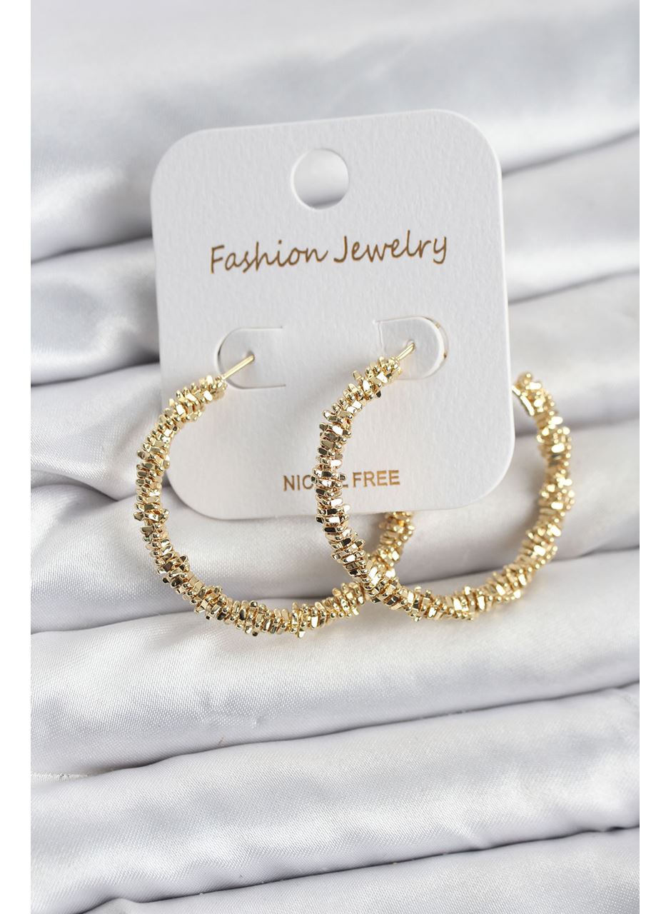 Pirinç Gold Renk Tırtıklı Halka Model Kadın Küpe