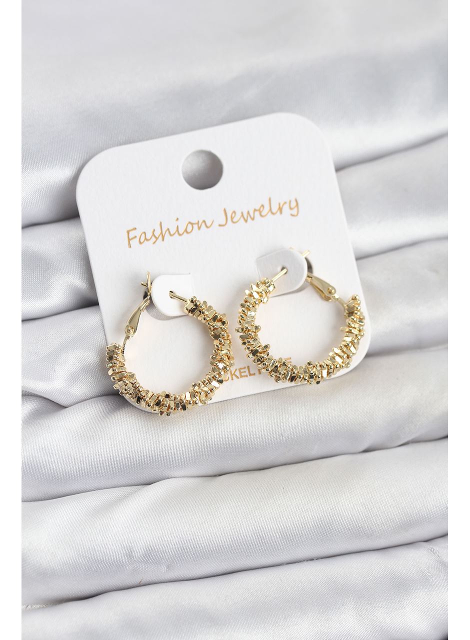 Pirinç Gold Renk Küçük Tırtıklı Halka Model Kadın Küpe