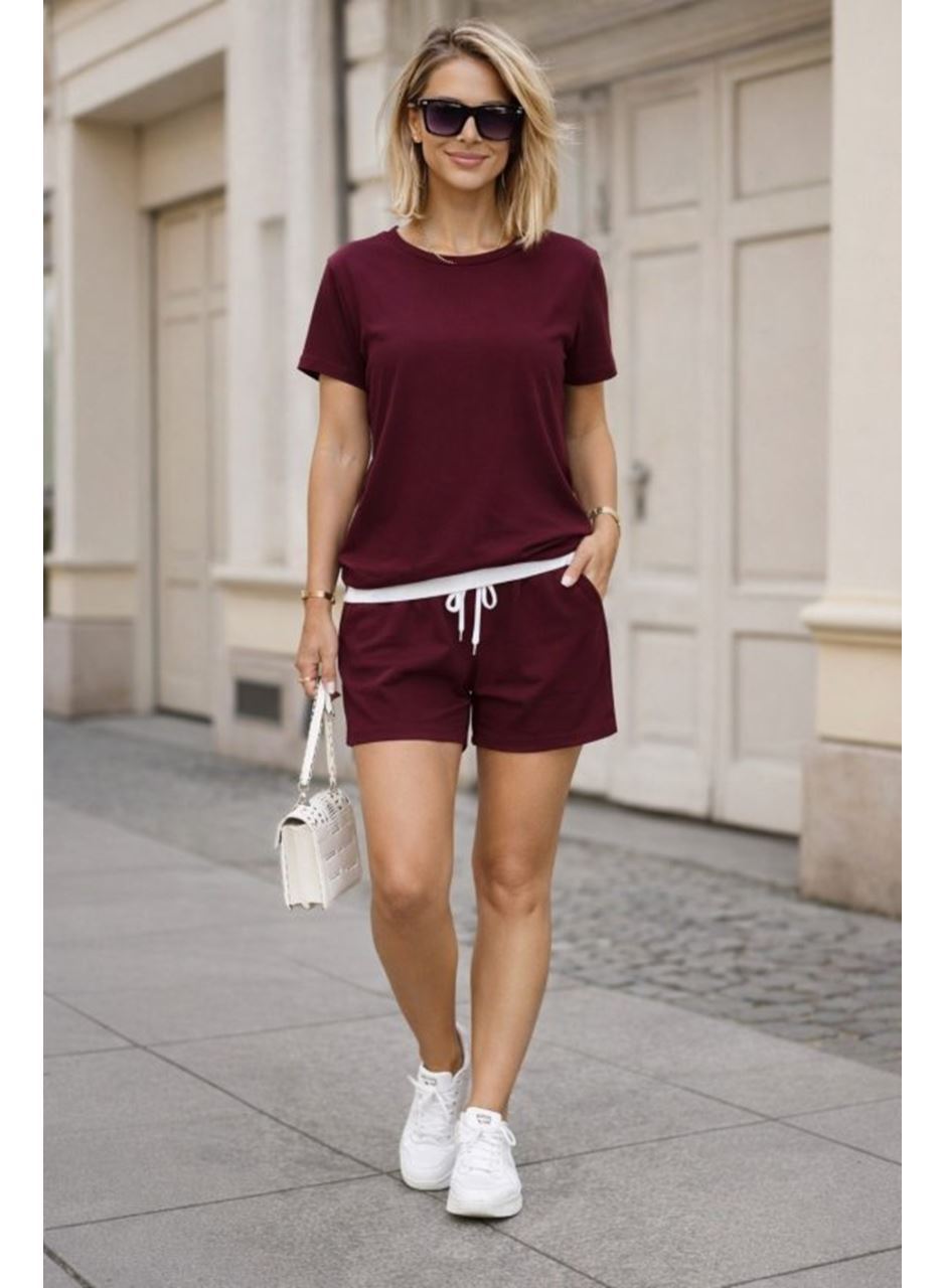 Kadın Kısa Kollu Bisiklet Yaka Viskon Iki Iplik Kumaş Bluz Ve şort Ikili Takım