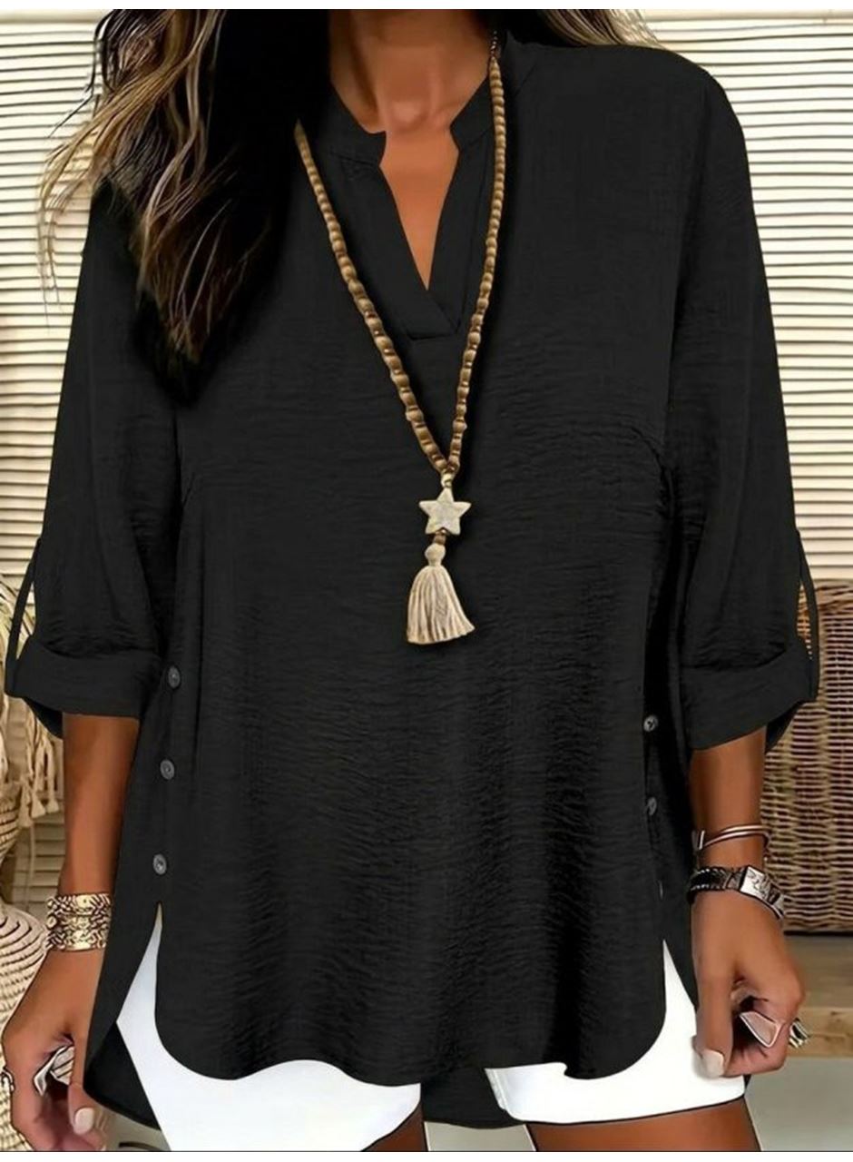 Kadın Truvakar Kol Hakim Yakalı Yandan Düğme Detaylı Aerobin Bluz