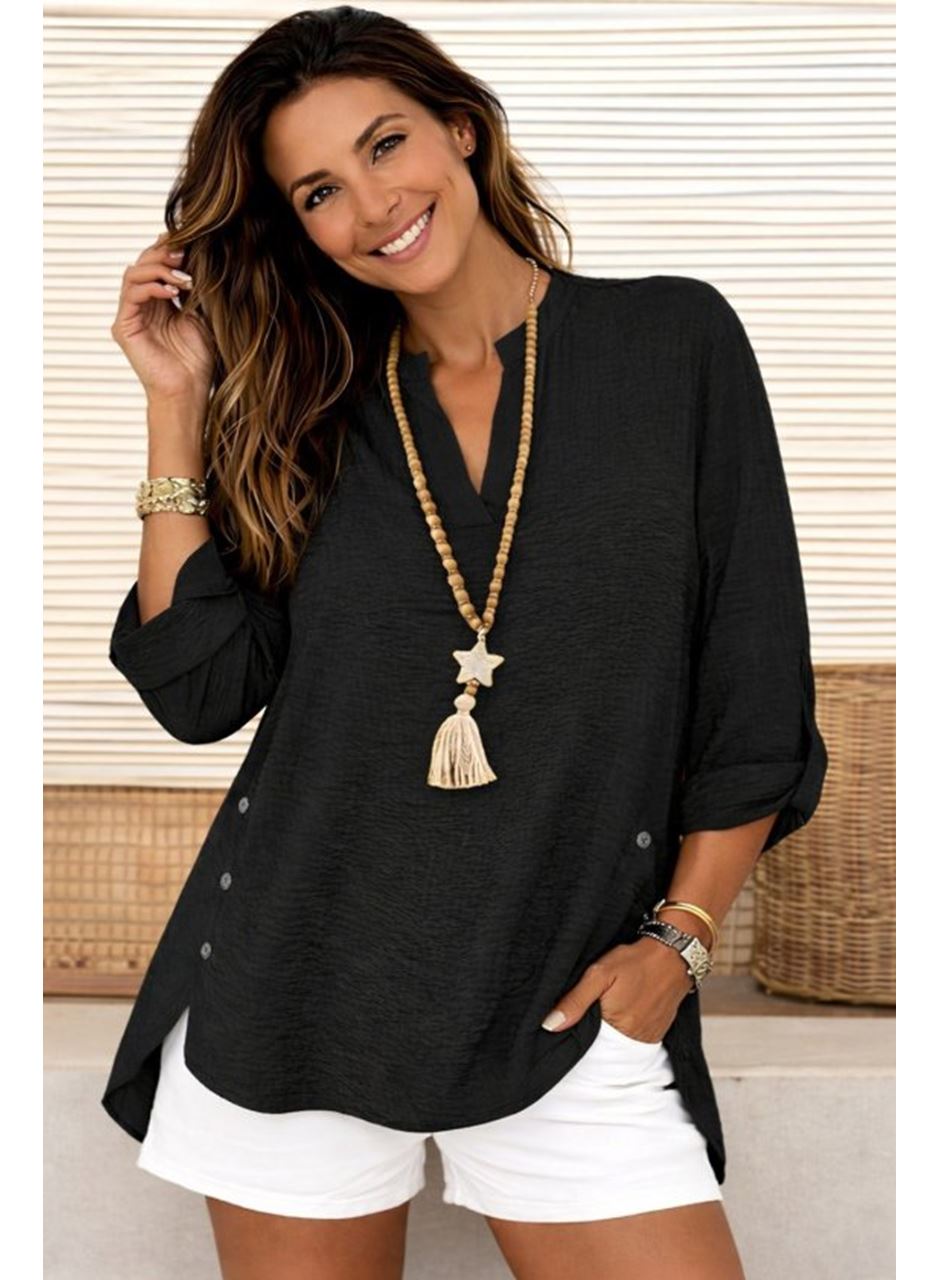 Kadın Truvakar Kol Hakim Yakalı Yandan Düğme Detaylı Aerobin Bluz