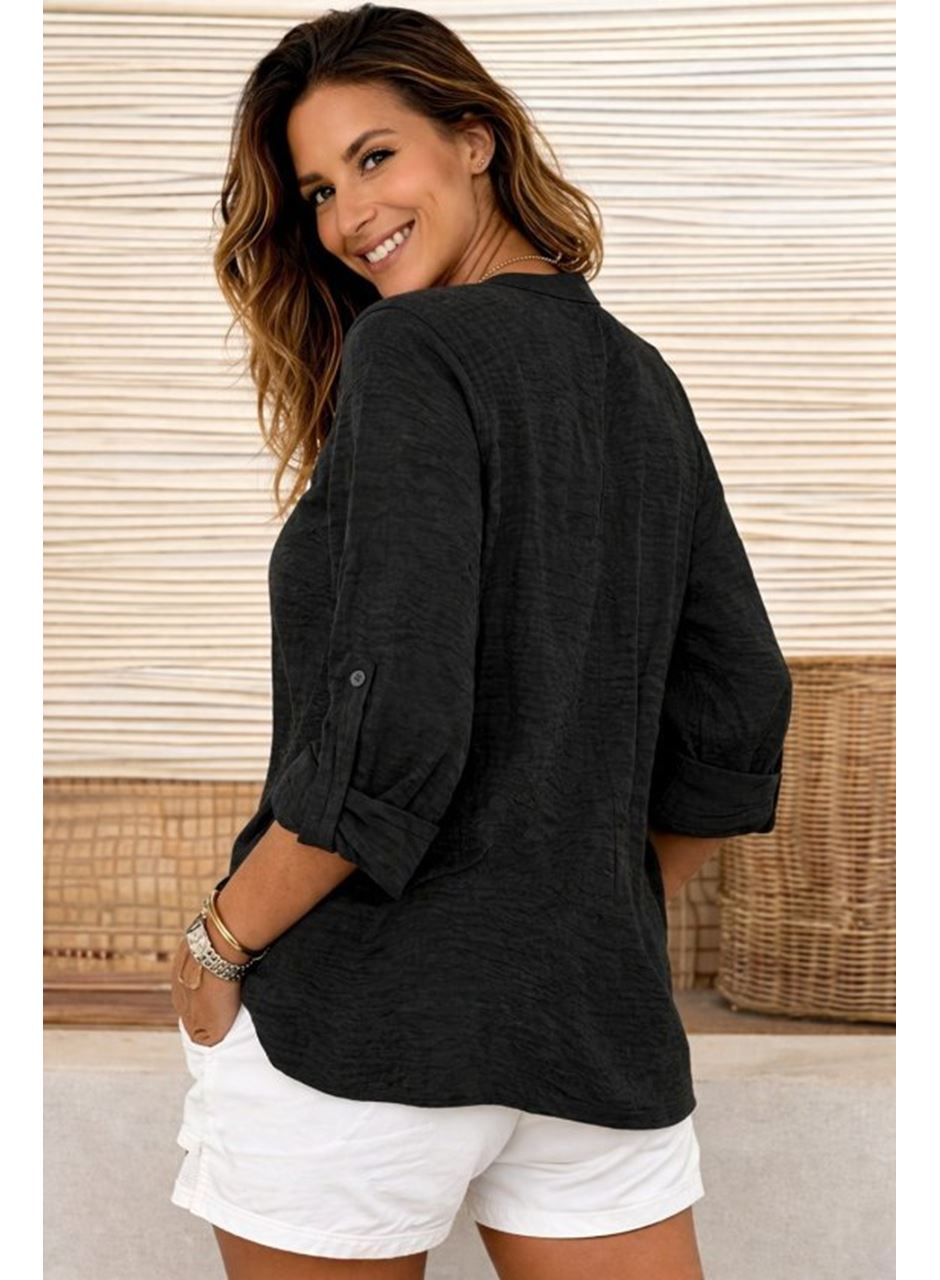 Kadın Truvakar Kol Hakim Yakalı Yandan Düğme Detaylı Aerobin Bluz