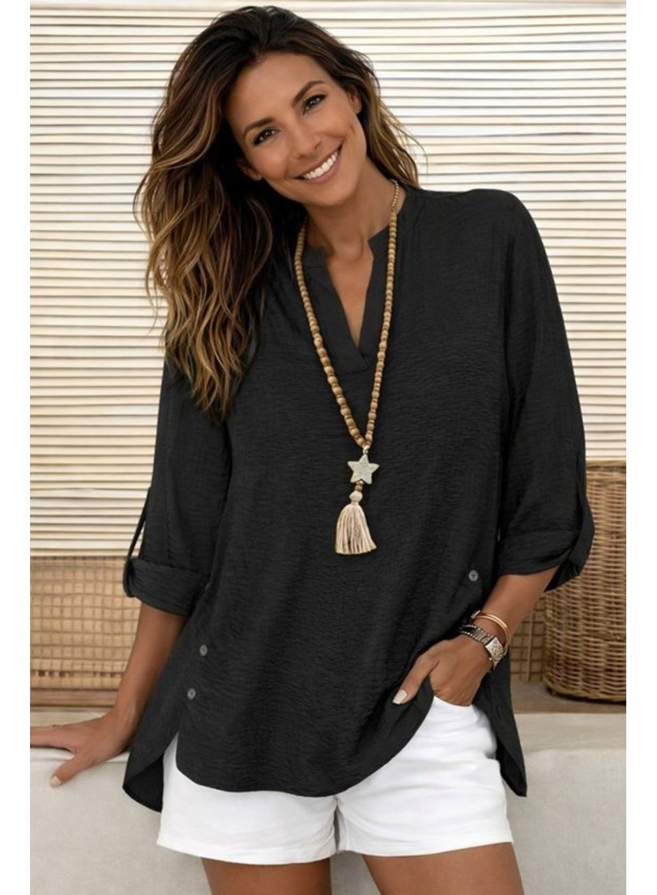 Kadın Truvakar Kol Hakim Yakalı Yandan Düğme Detaylı Aerobin Bluz