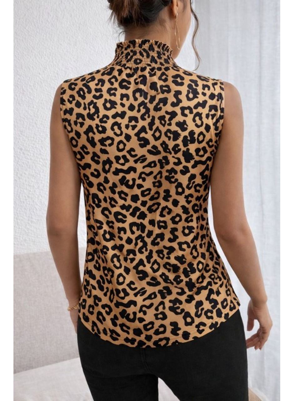 Kadın Kolsuz Balıkçı Yaka Desenli Süprem Bluz