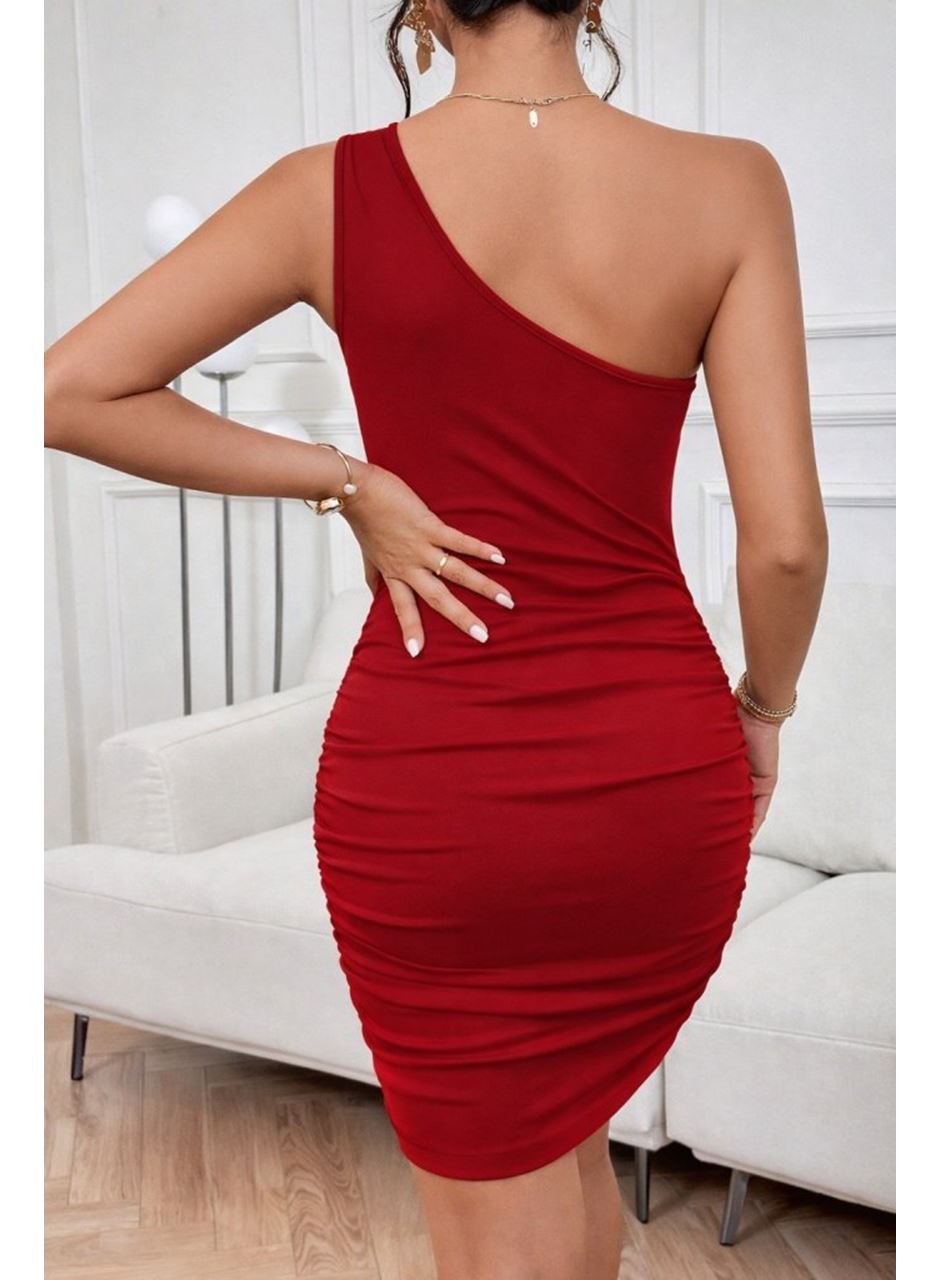 Kadın Tek Omuzdan Askılı Omzu Açık Taşlı Mini Ithal Krep Elbise