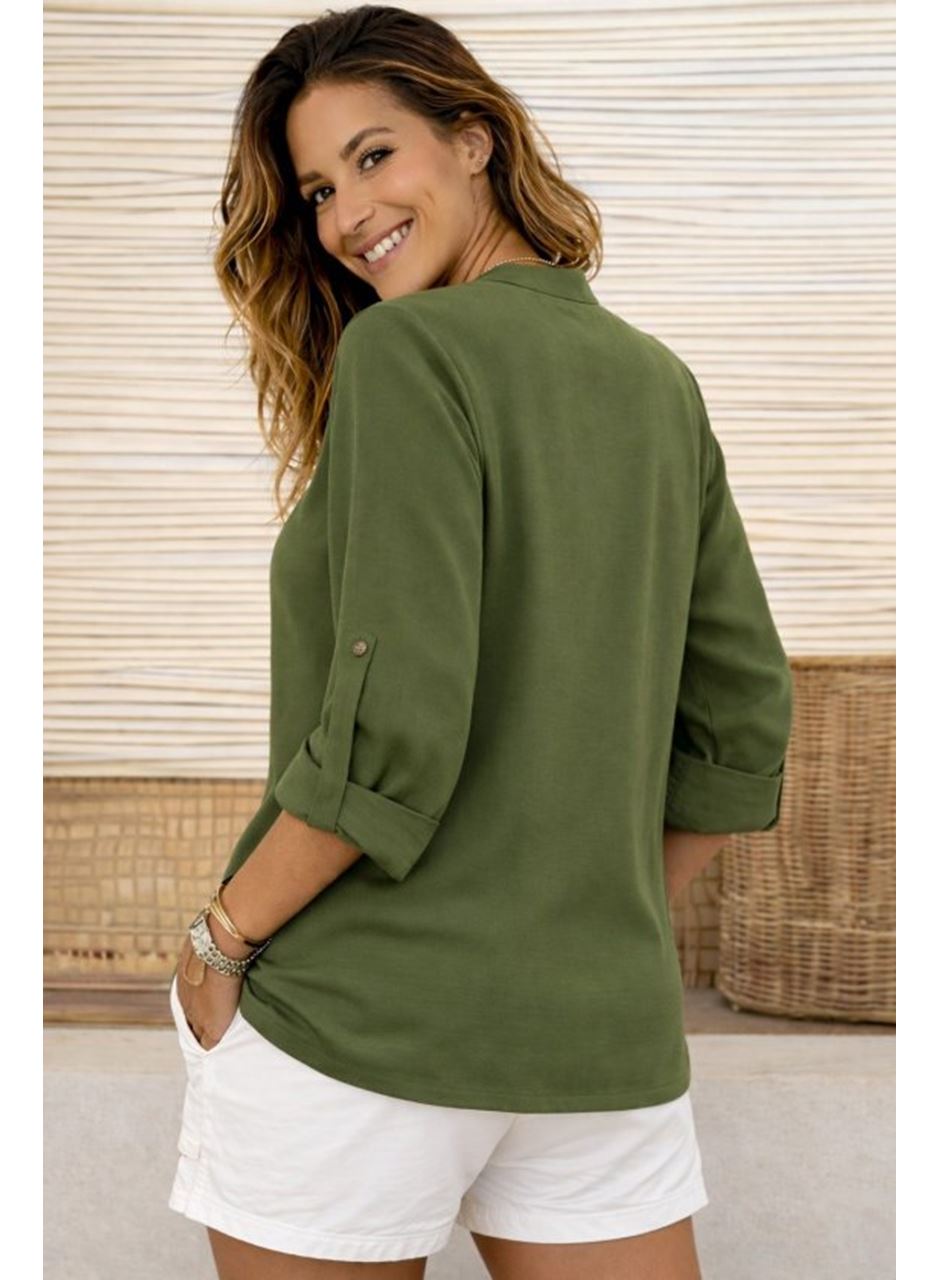 Kadın Truvakar Kol Hakim Yakalı Yandan Düğme Detaylı Aerobin Bluz