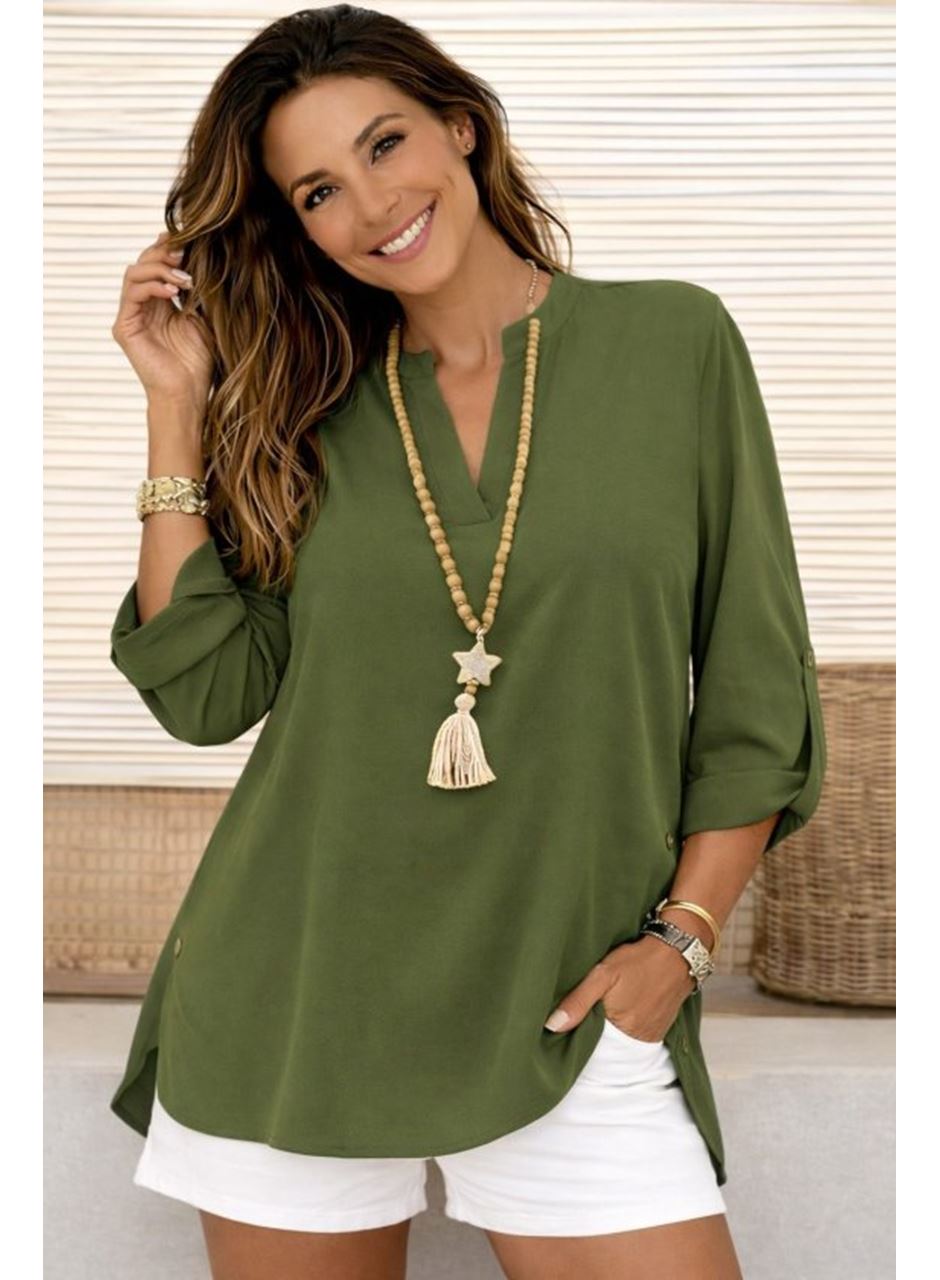 Kadın Truvakar Kol Hakim Yakalı Yandan Düğme Detaylı Aerobin Bluz