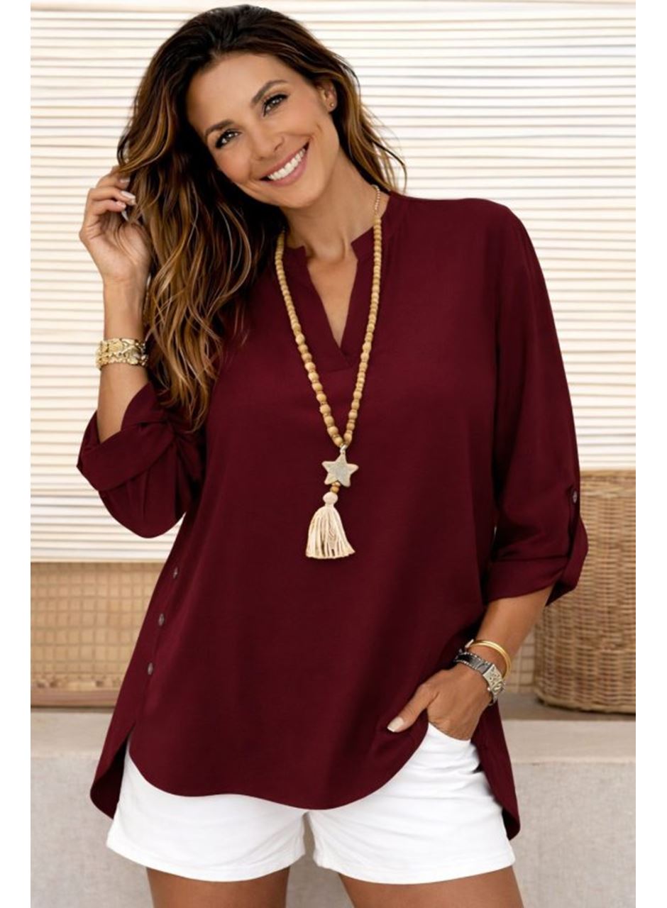 Kadın Truvakar Kol Hakim Yakalı Yandan Düğme Detaylı Aerobin Bluz