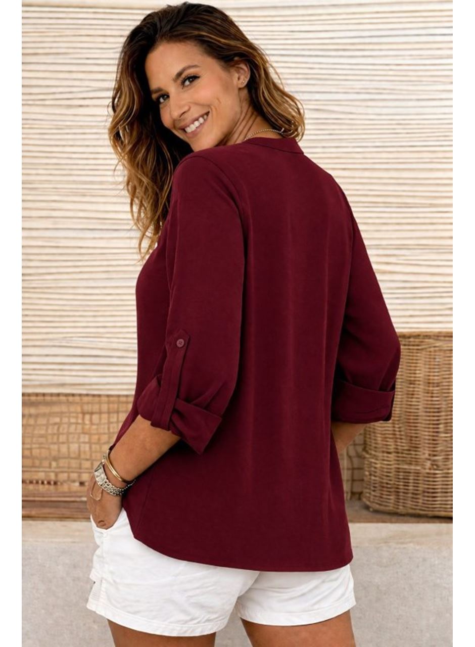 Kadın Truvakar Kol Hakim Yakalı Yandan Düğme Detaylı Aerobin Bluz