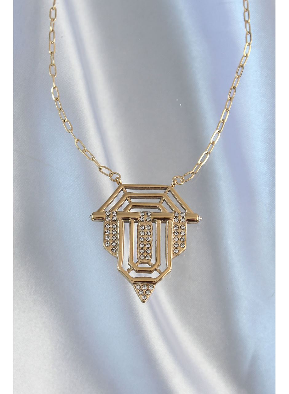 316L Çelik Zincir Gold Renk Zirkon Taşlı Serenay Kolyesi