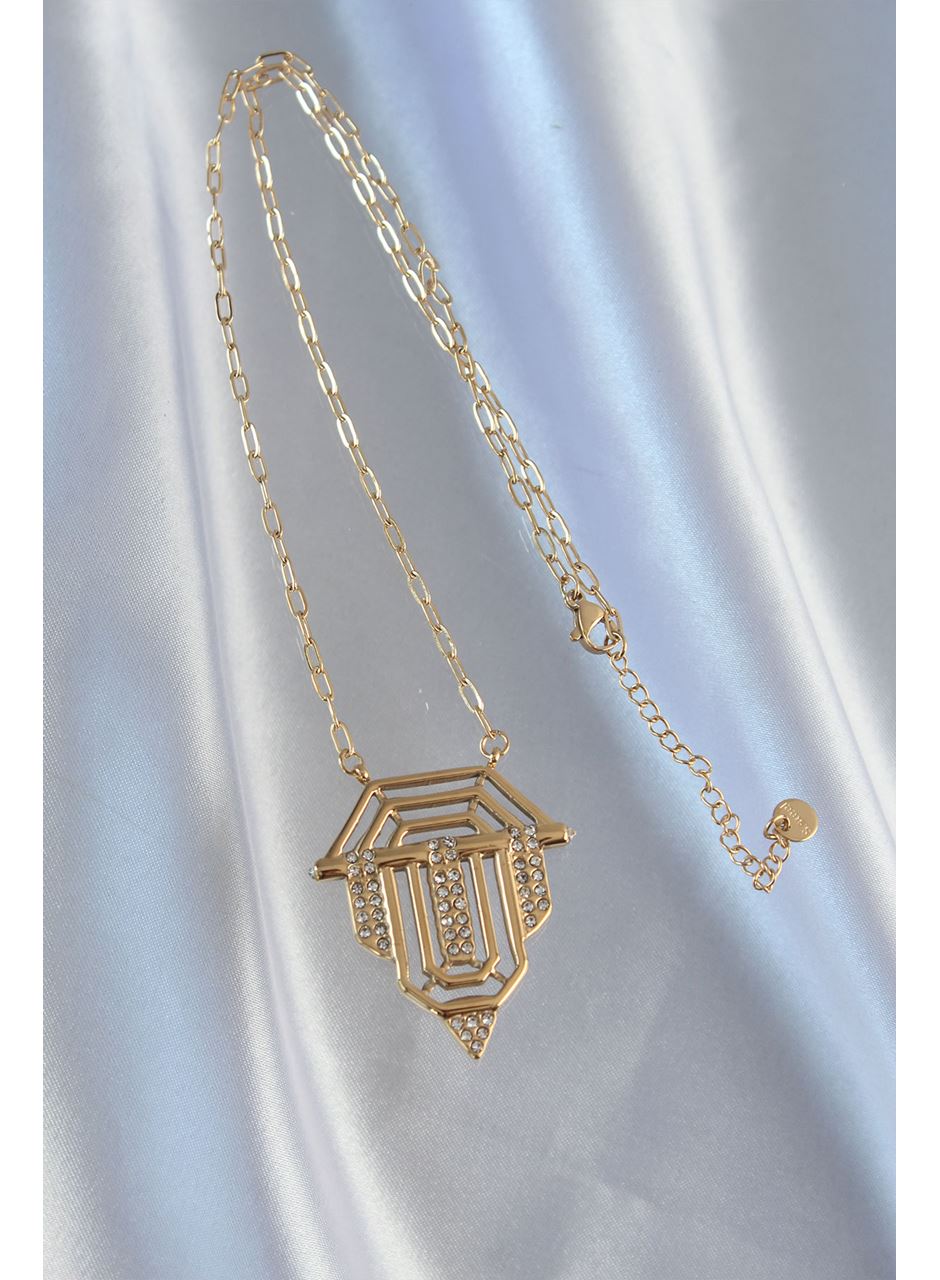 316L Çelik Zincir Gold Renk Zirkon Taşlı Serenay Kolyesi