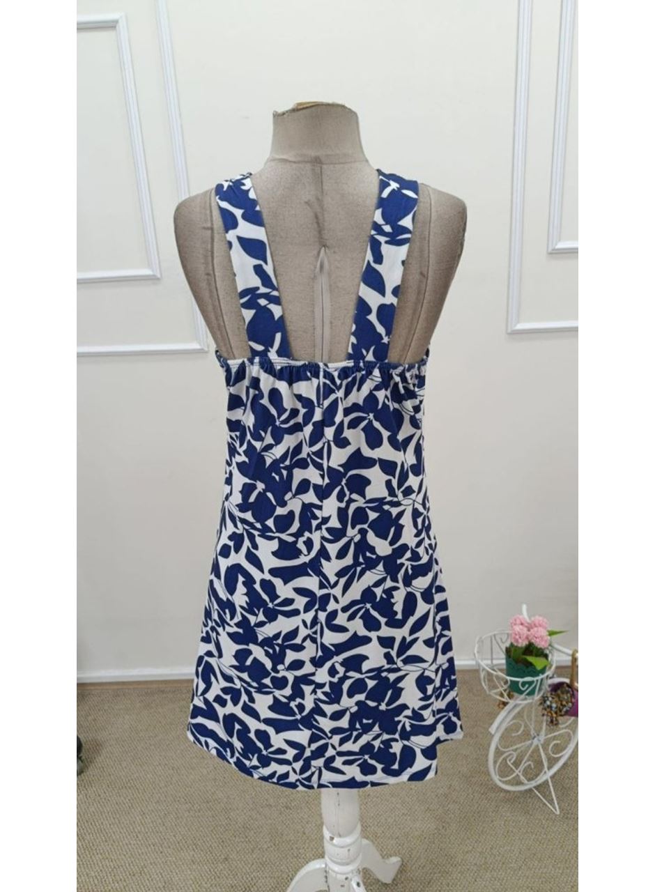 Kadın Boyundan çapraz Askı Damla Detaylı Omuzlardan Açık Desenli Kısa Süprem Elbise