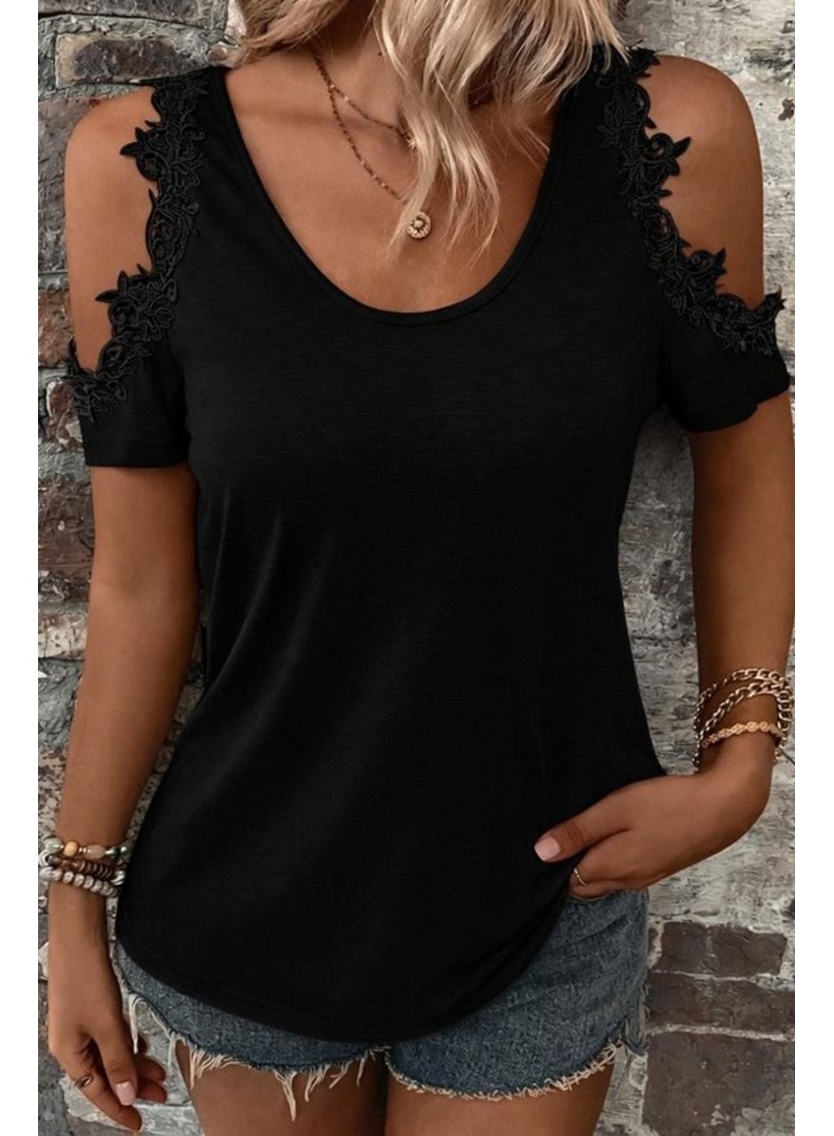 Kadın Omuzlardan Açık Yuvarlak Yakalı Viskon Bluz