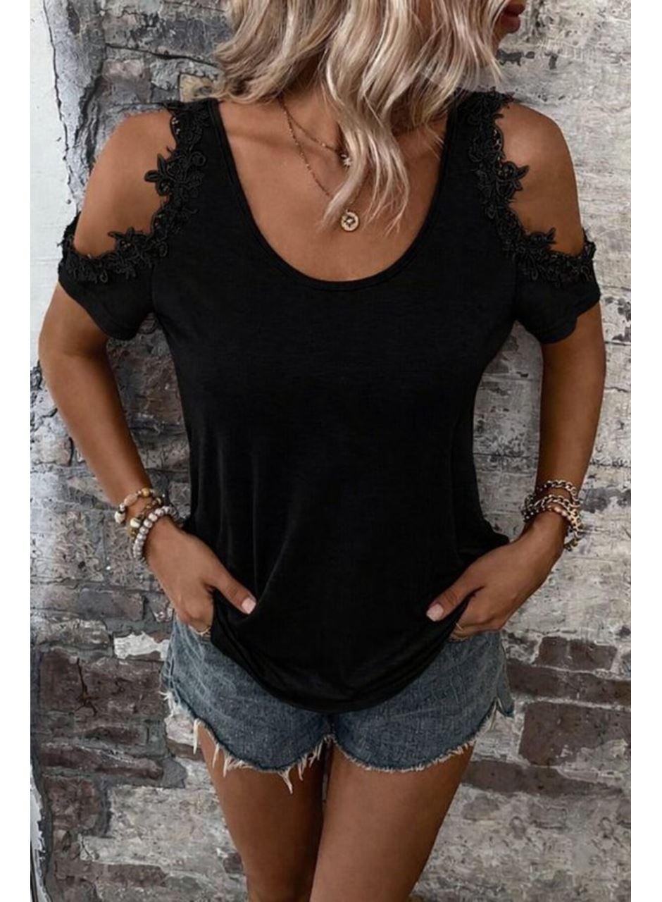 Kadın Omuzlardan Açık Yuvarlak Yakalı Viskon Bluz