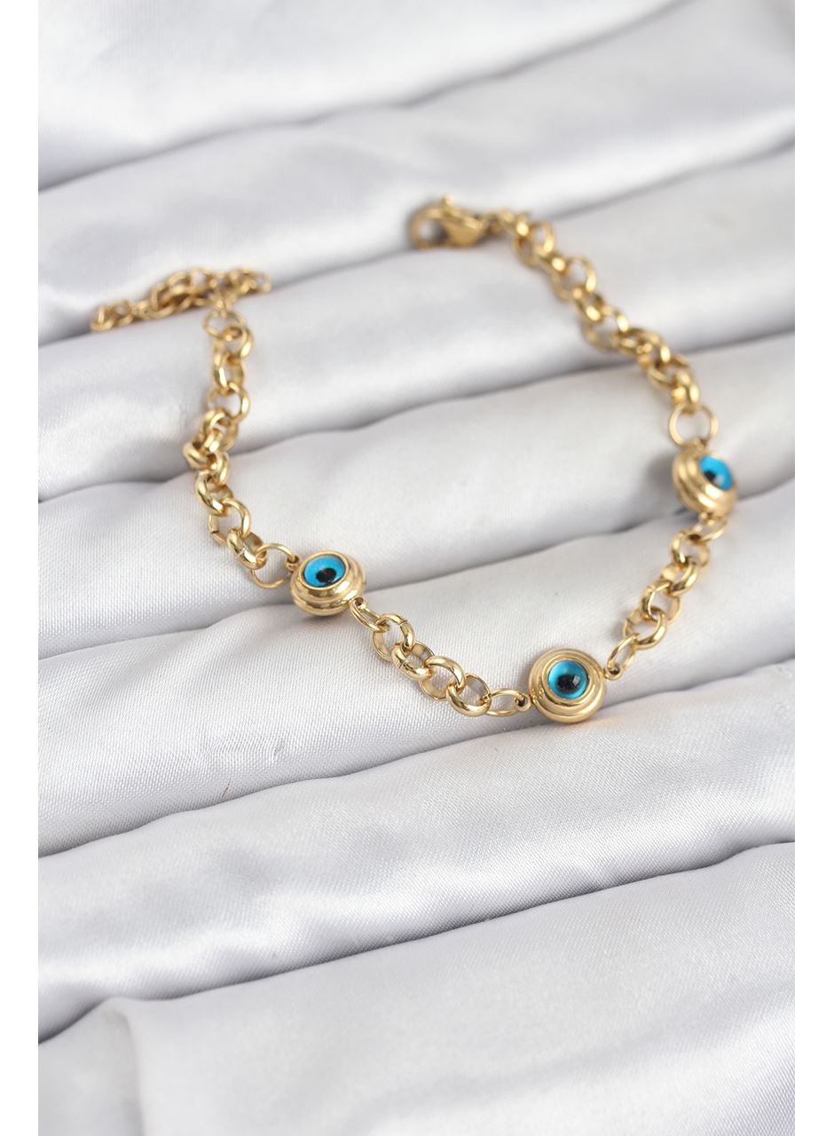 316L Çelik Nazar Model Gold Renk Kadın Bileklik