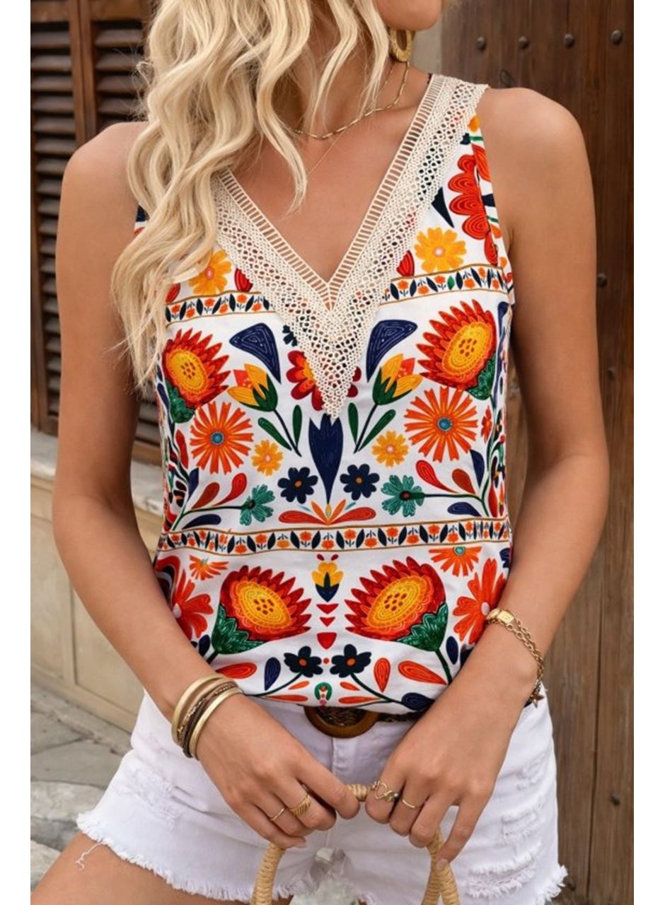 Kadın Askılı V Yaka Dantelli Süprem Bluz