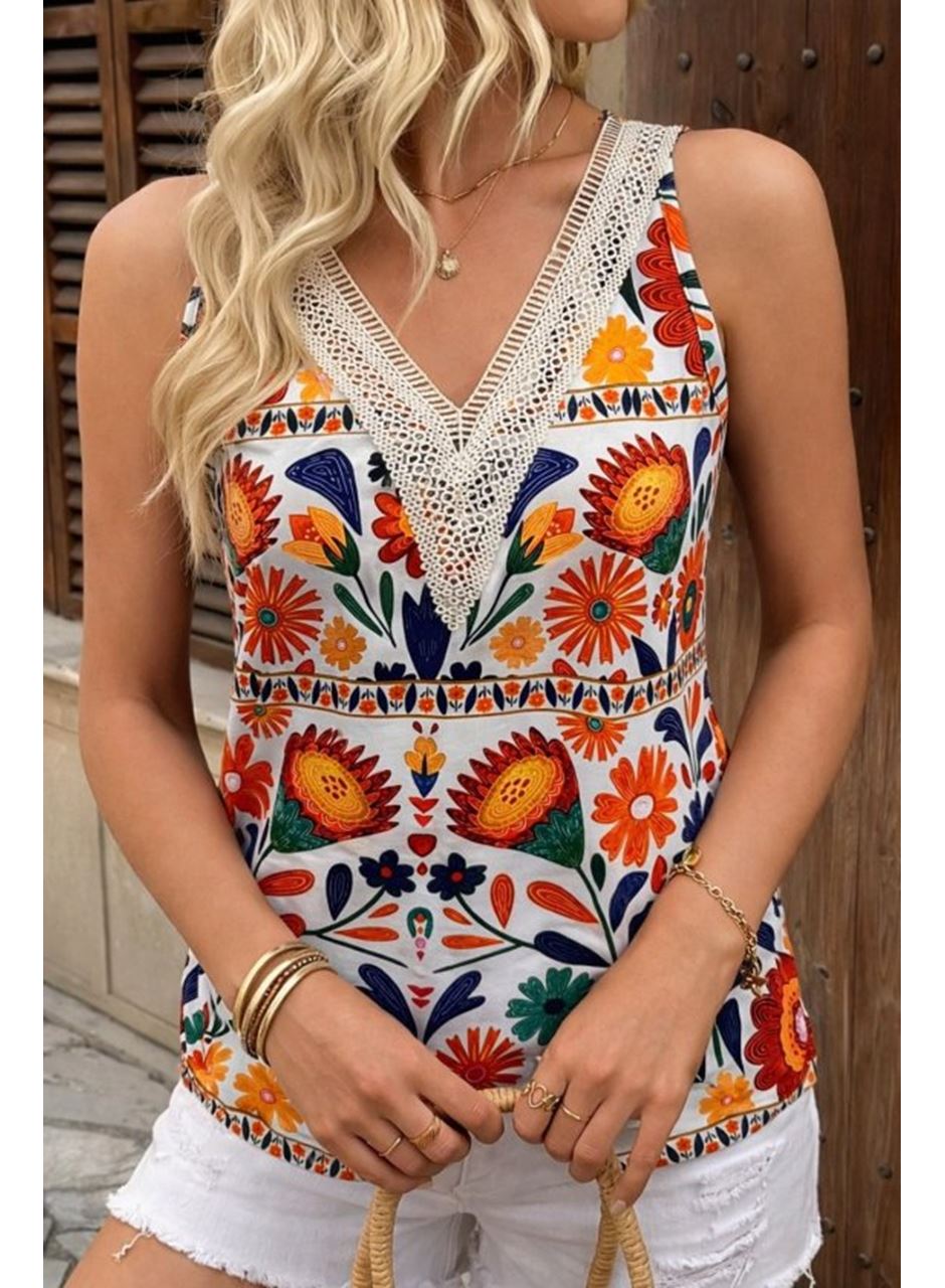 Kadın Askılı V Yaka Dantelli Süprem Bluz