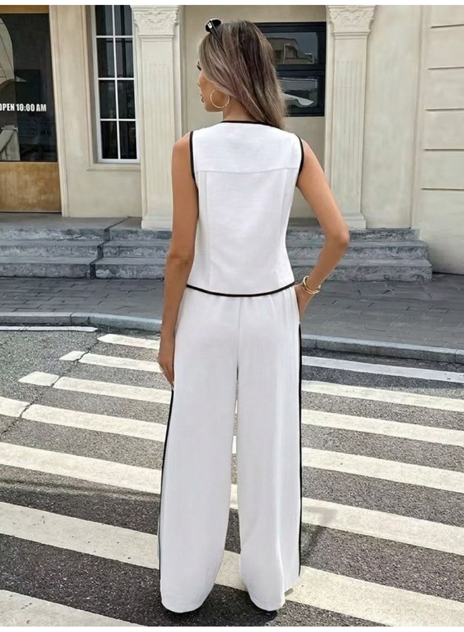 Kadın Kolsuz önü Düğmeli Yelek Ve Pantolon Ikili Takım