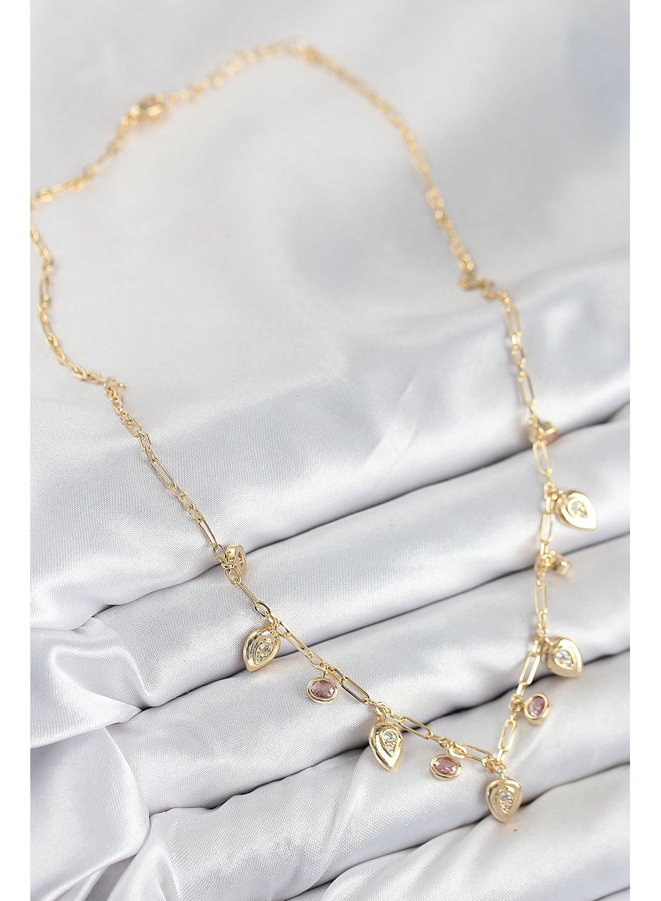 Pirinç Zirkon Taşlı Sallantılı Damla Model Gold Renk Kadın Kolye