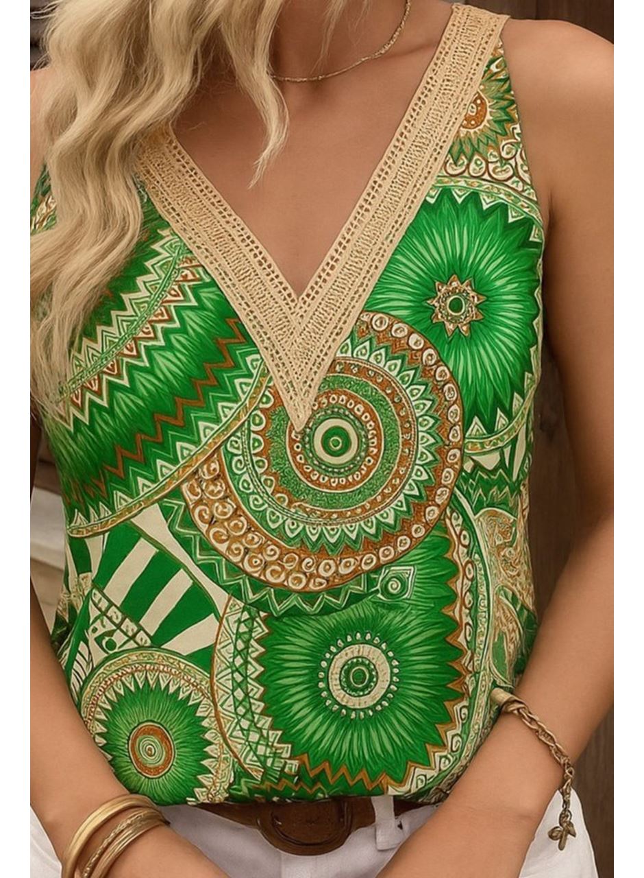 Kadın Askılı V Yaka Dantelli Süprem Bluz