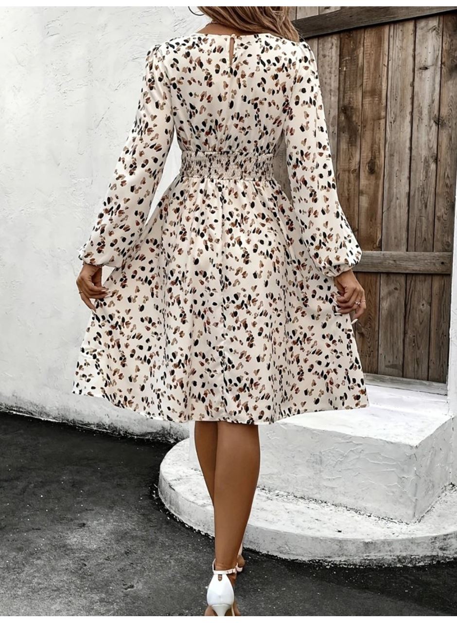 Kadın Uzun Kollu Bot Yaka Beli Lastikli Midi Süprem Elbise