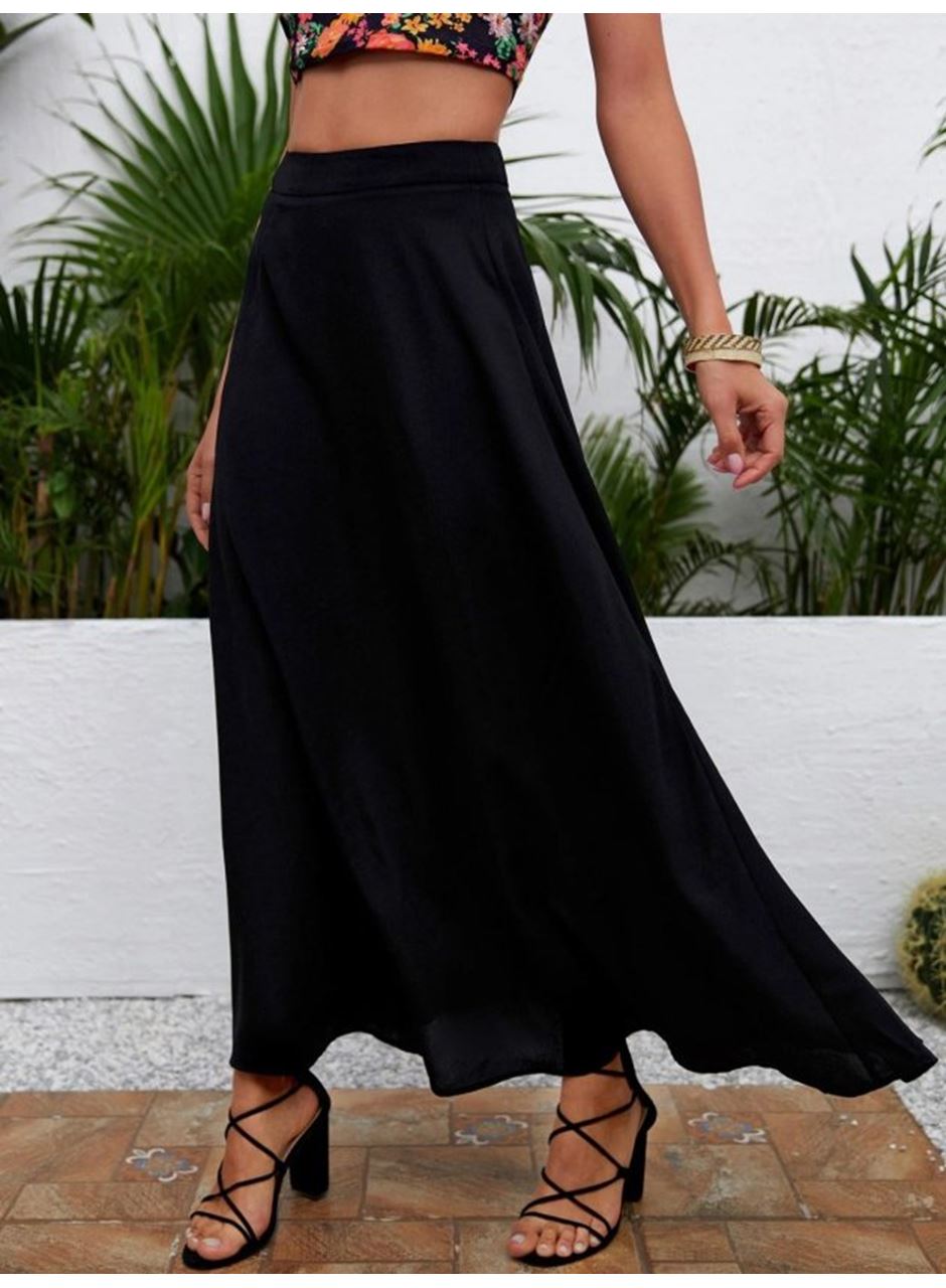 Kadın Yüksek Bel Yandan Yırtmaçlı Uzun Sandy Etek