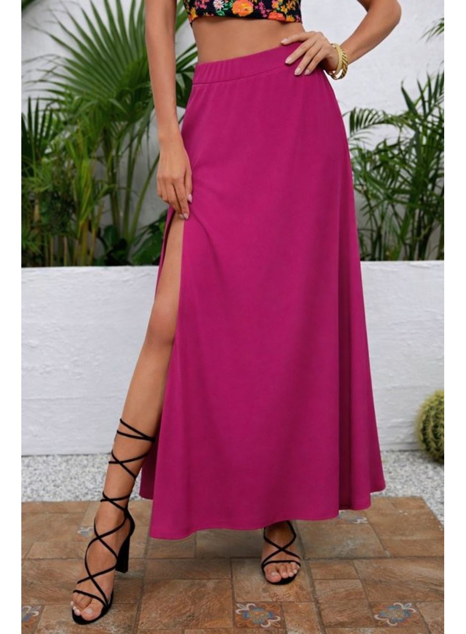Kadın Yüksek Bel Yandan Yırtmaçlı Uzun Sandy Etek