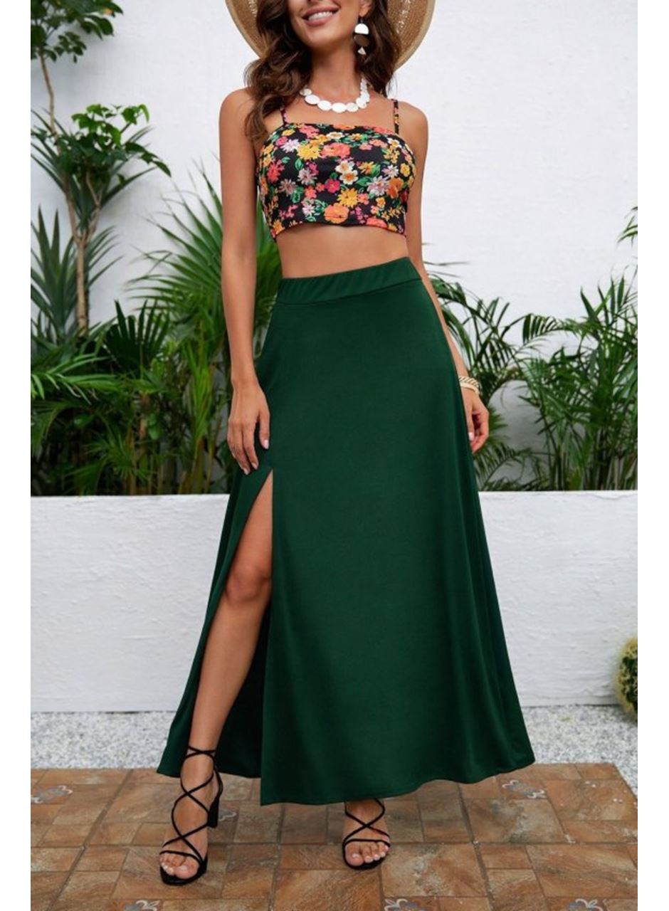 Kadın Yüksek Bel Yandan Yırtmaçlı Uzun Sandy Etek