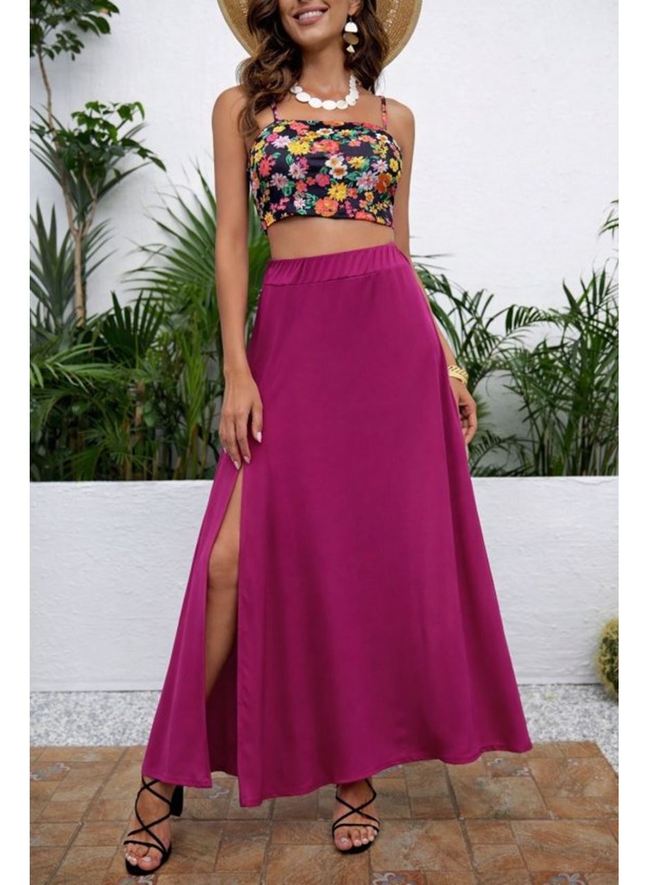 Kadın Yüksek Bel Yandan Yırtmaçlı Uzun Sandy Etek