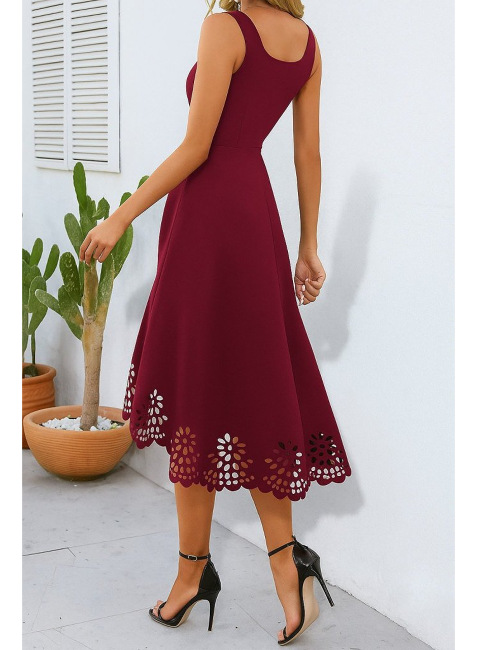 Kadın Askılı Geometrik Yaka çiçek Lazer Kesim Ithal Krep Elbise