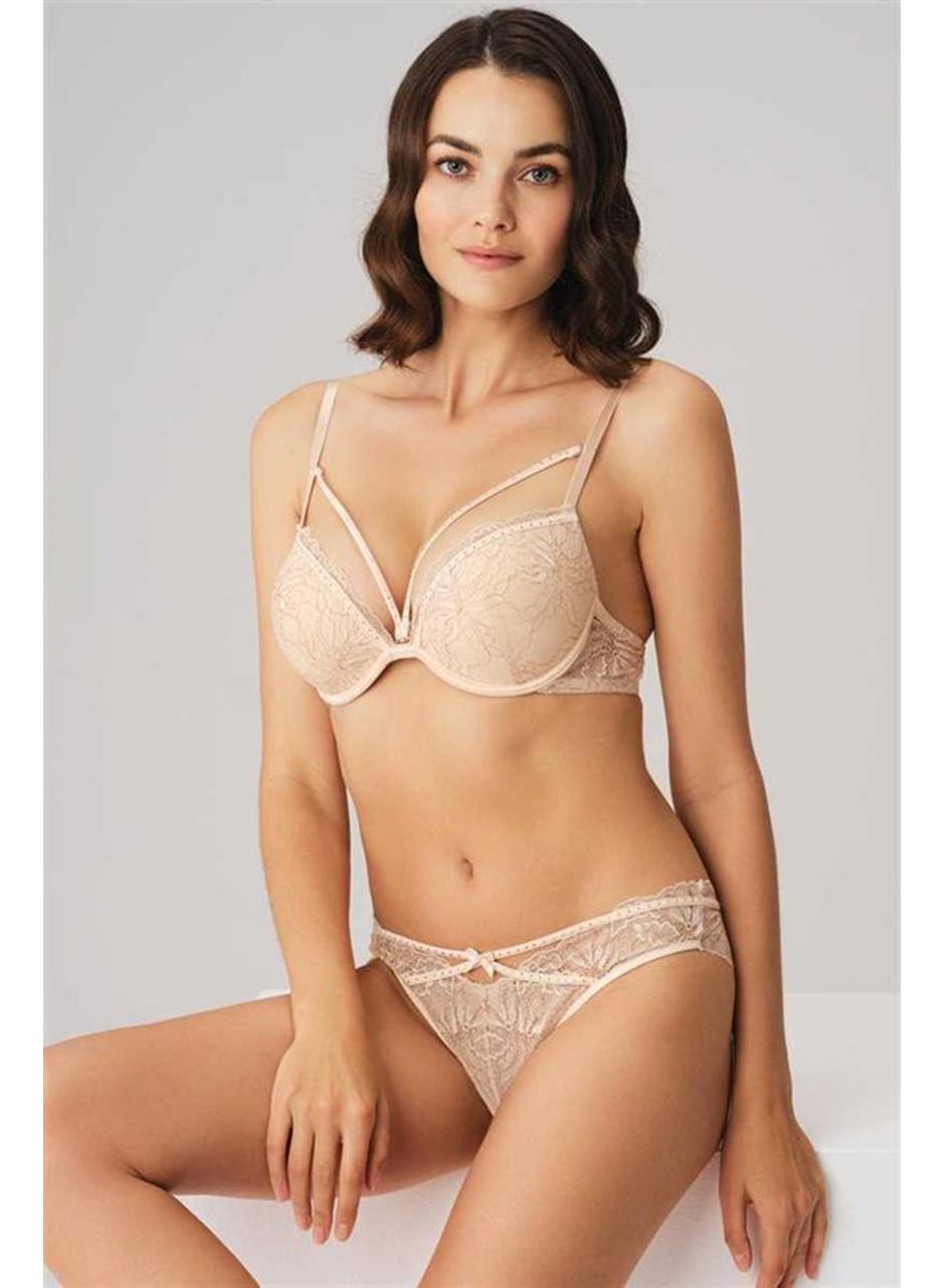 Kadın Balenli Destekli Dolgulu Yaka Detaylı Taşlı Dantelli Sütyen ve String Takım (4830)