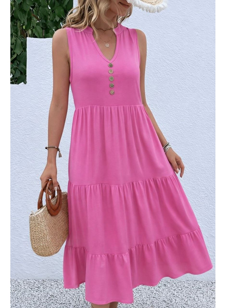 Kadın Askılı V Yakalı önden Düğmeli Midi Viskon Elbise