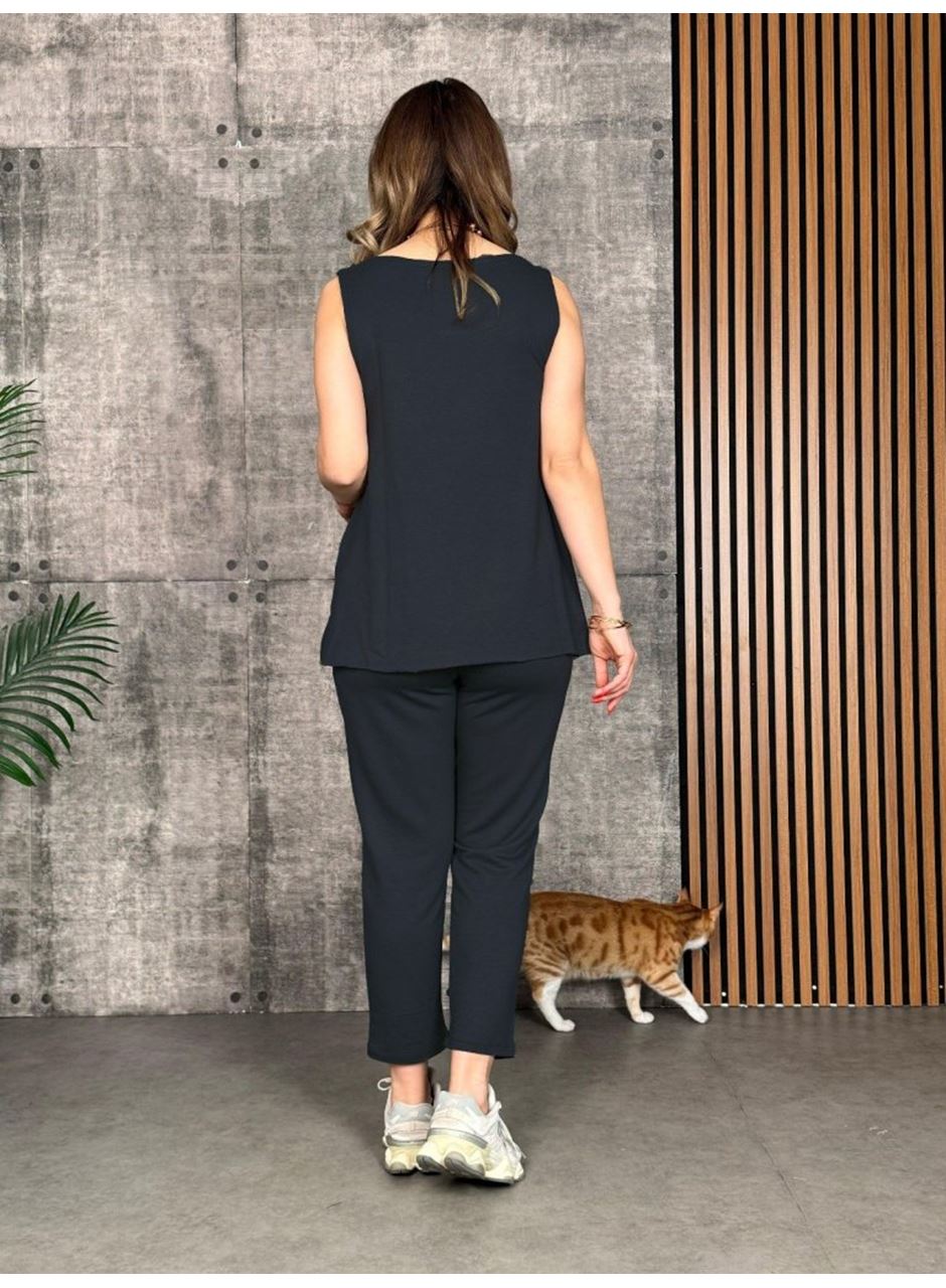 Kadın Askılı Yuvarlak Yaka Viskon Iki Iplik Bluz Ve Eşofman Altı Ikili Takım