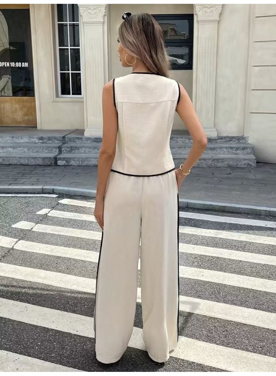 Kadın Kolsuz önü Düğmeli Yelek Ve Pantolon Ikili Takım