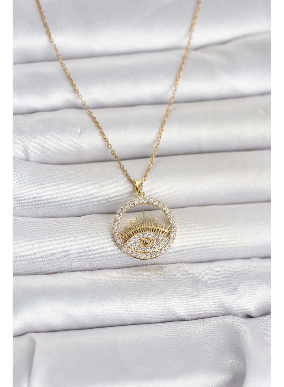 316L Çelik Gold Renk Zirkon Taşlı Göz Model Kadın Kolye