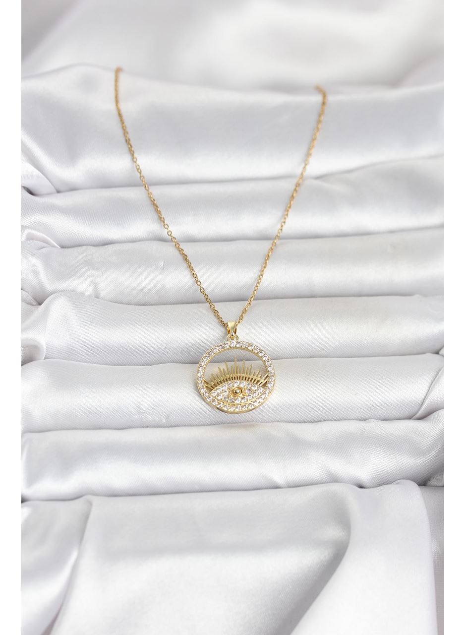 316L Çelik Gold Renk Zirkon Taşlı Göz Model Kadın Kolye