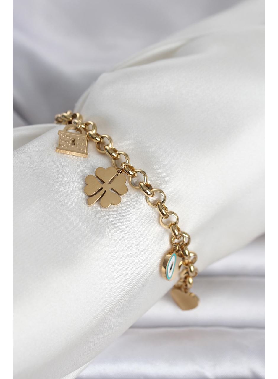 316L Çelik Gold Renk Charmlı Kadın Bileklik