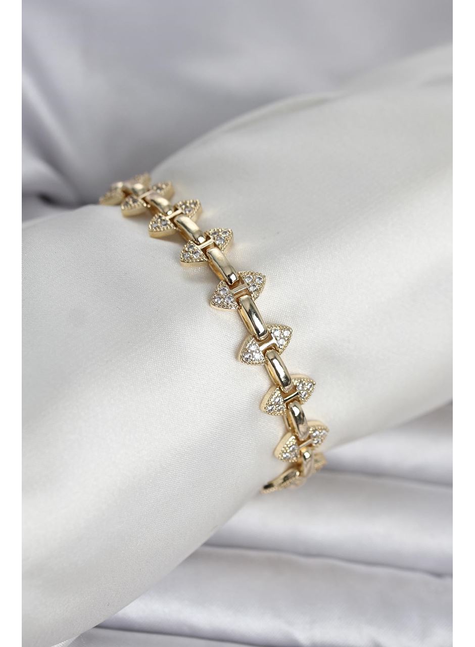 Pirinç Gold Renk Zirkon Taşlı Kadın Bileklik