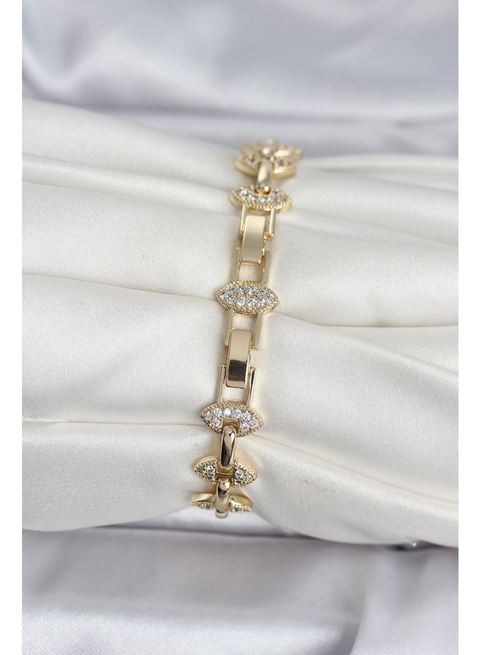 Pirinç Gold Renk Zirkon Taşlı Kadın Bileklik