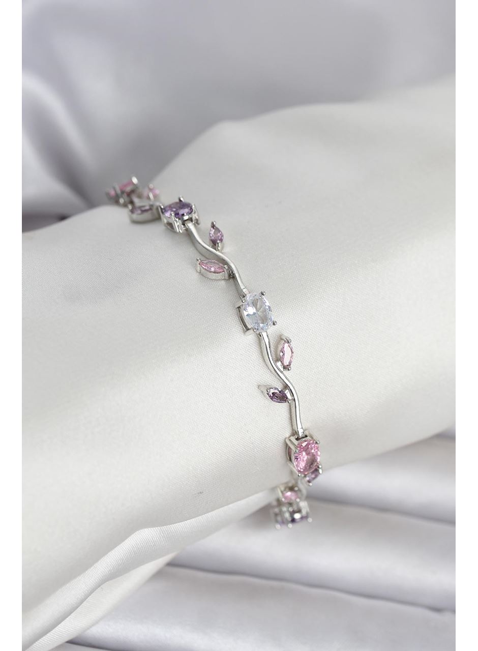 Pirinç Gümüş Renk Çiçek Sarmaşık Model Kadın Bileklik