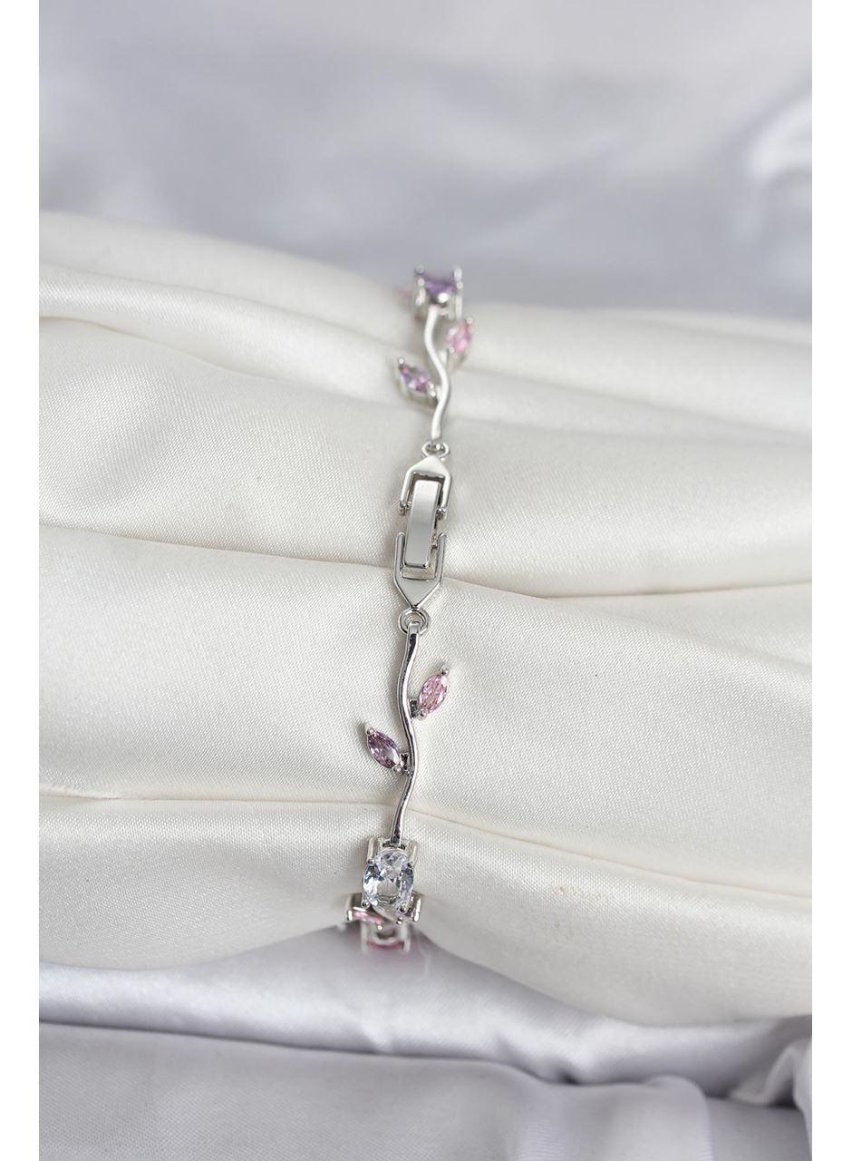 Pirinç Gümüş Renk Çiçek Sarmaşık Model Kadın Bileklik